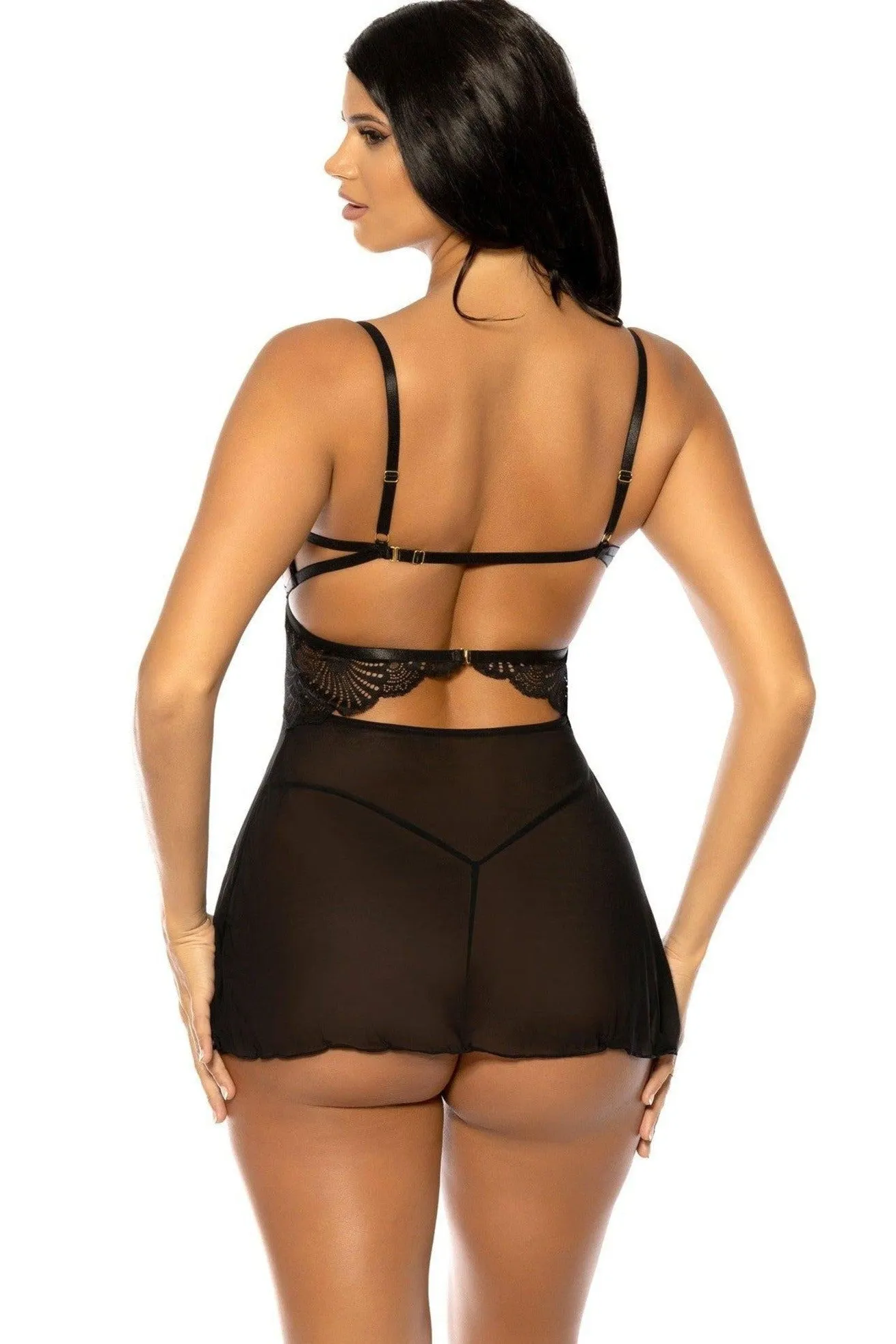 Seductive Peek-a-Boo Babydoll Set | Black