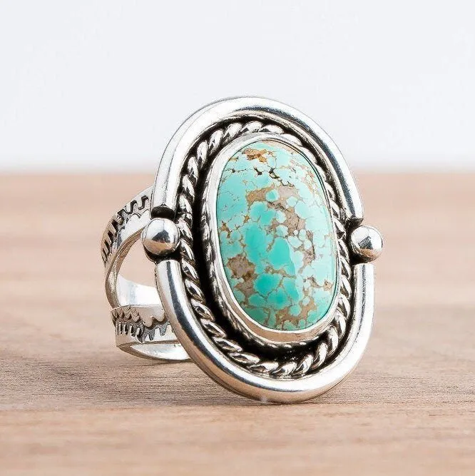 Size 7.5 Carico Lake Turquoise Gemstone Ring