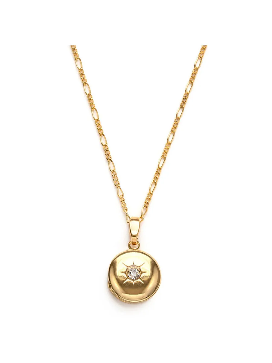 Small Round CZ Set Locket by Amano Studio