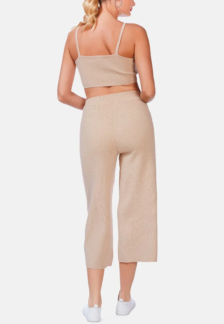 Solid Casual Drawstring Cropped Pants