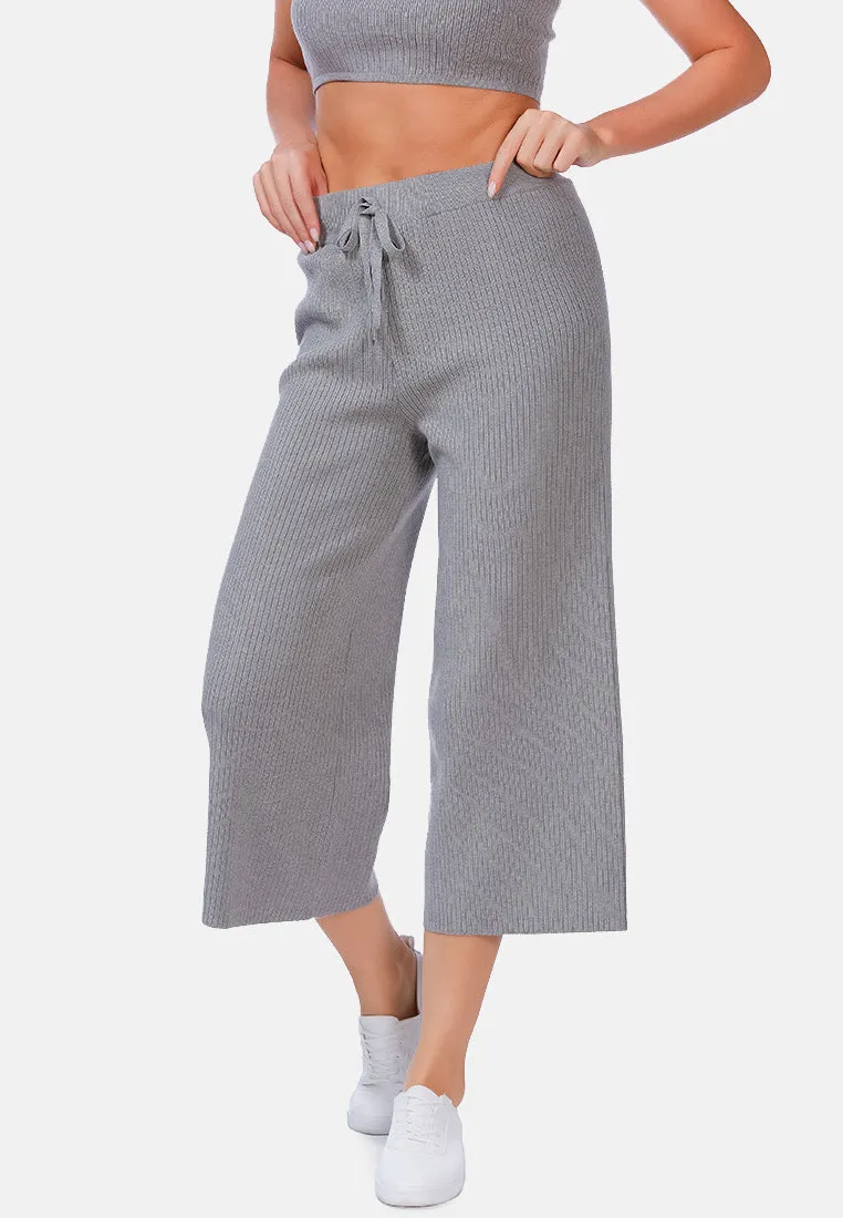 Solid Casual Drawstring Cropped Pants