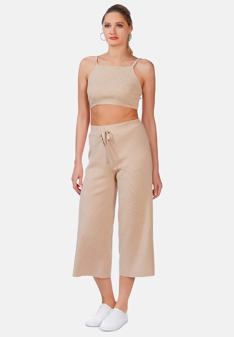 Solid Casual Drawstring Cropped Pants