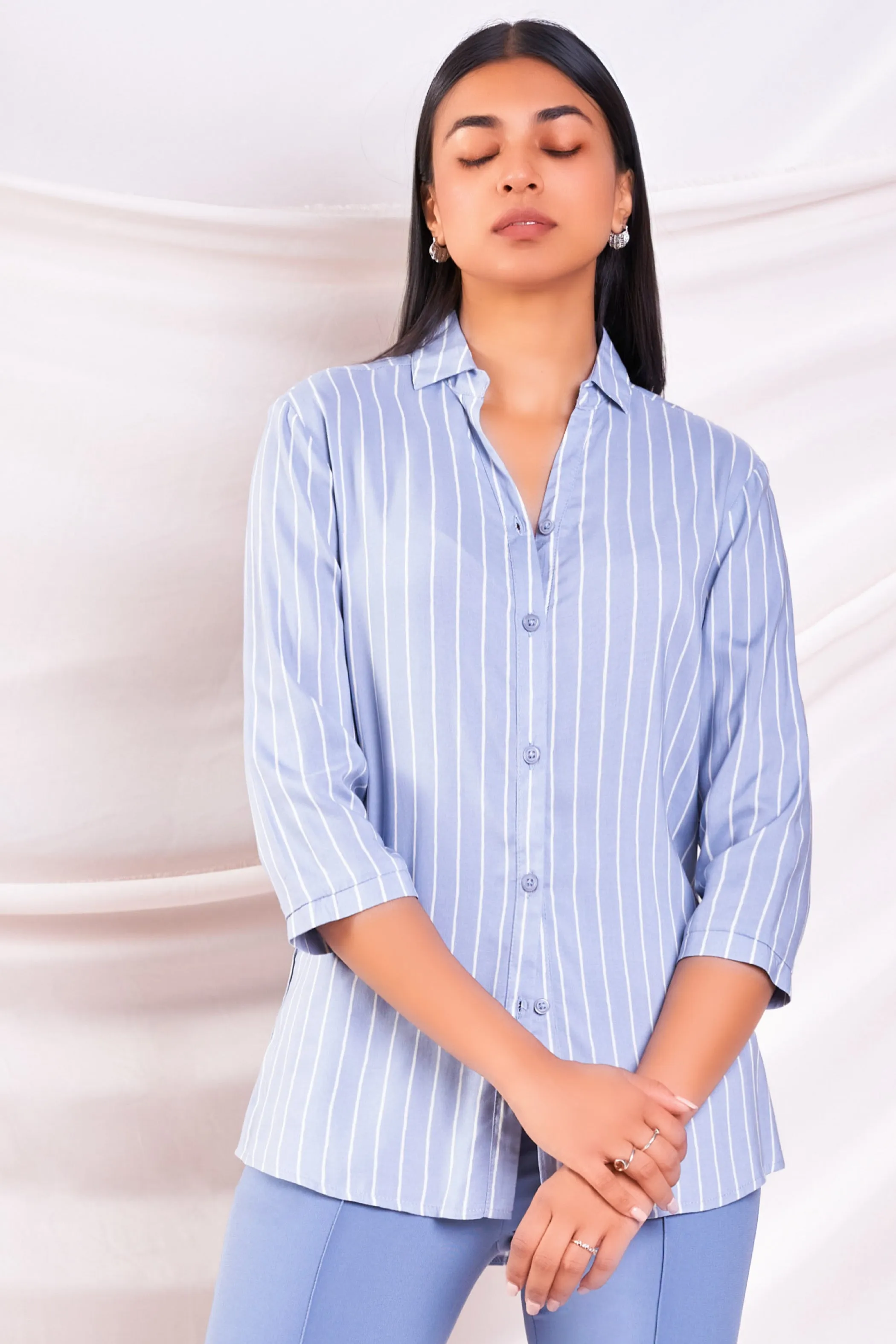 Three Quarter Sleeve Stripe Shirt