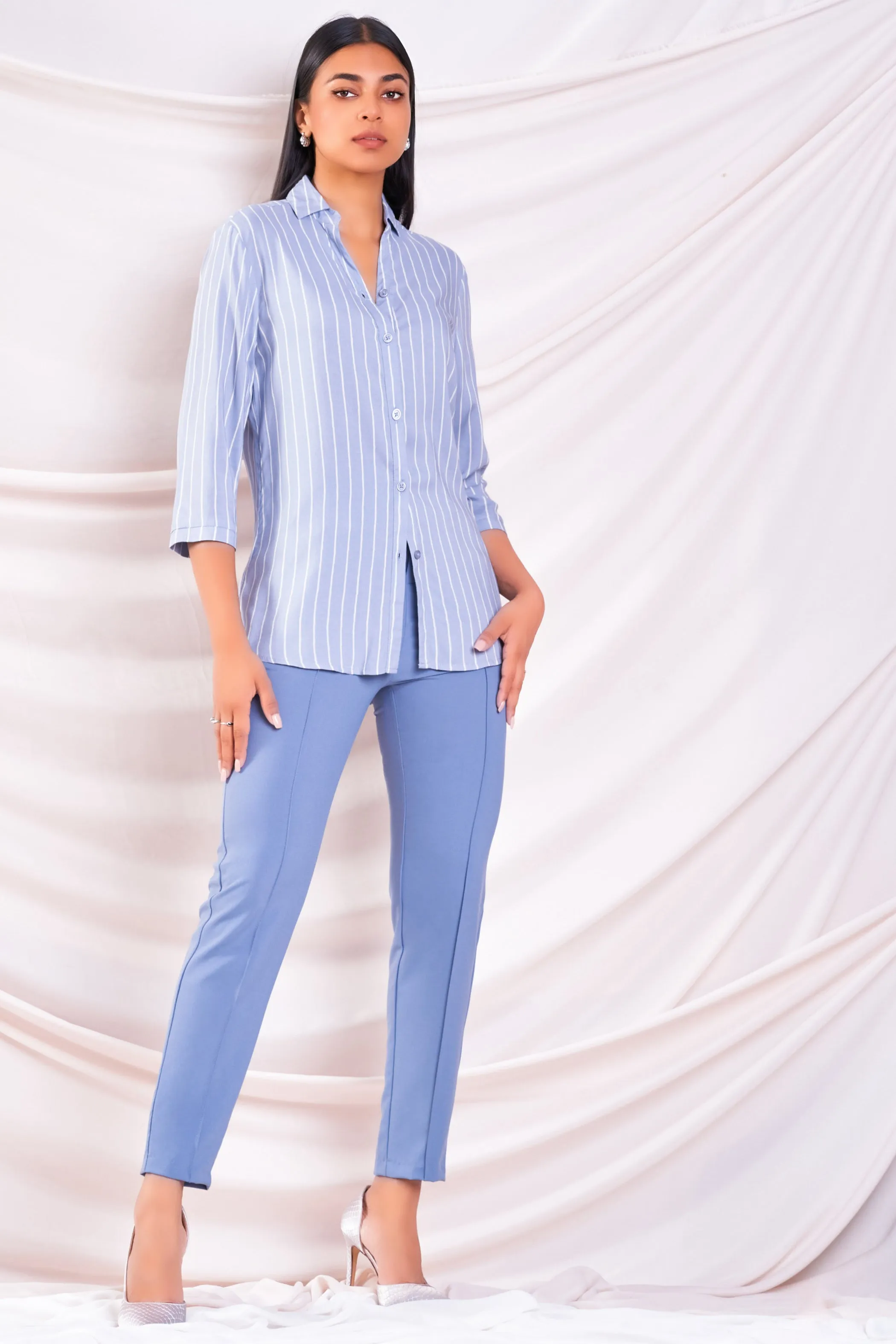 Three Quarter Sleeve Stripe Shirt