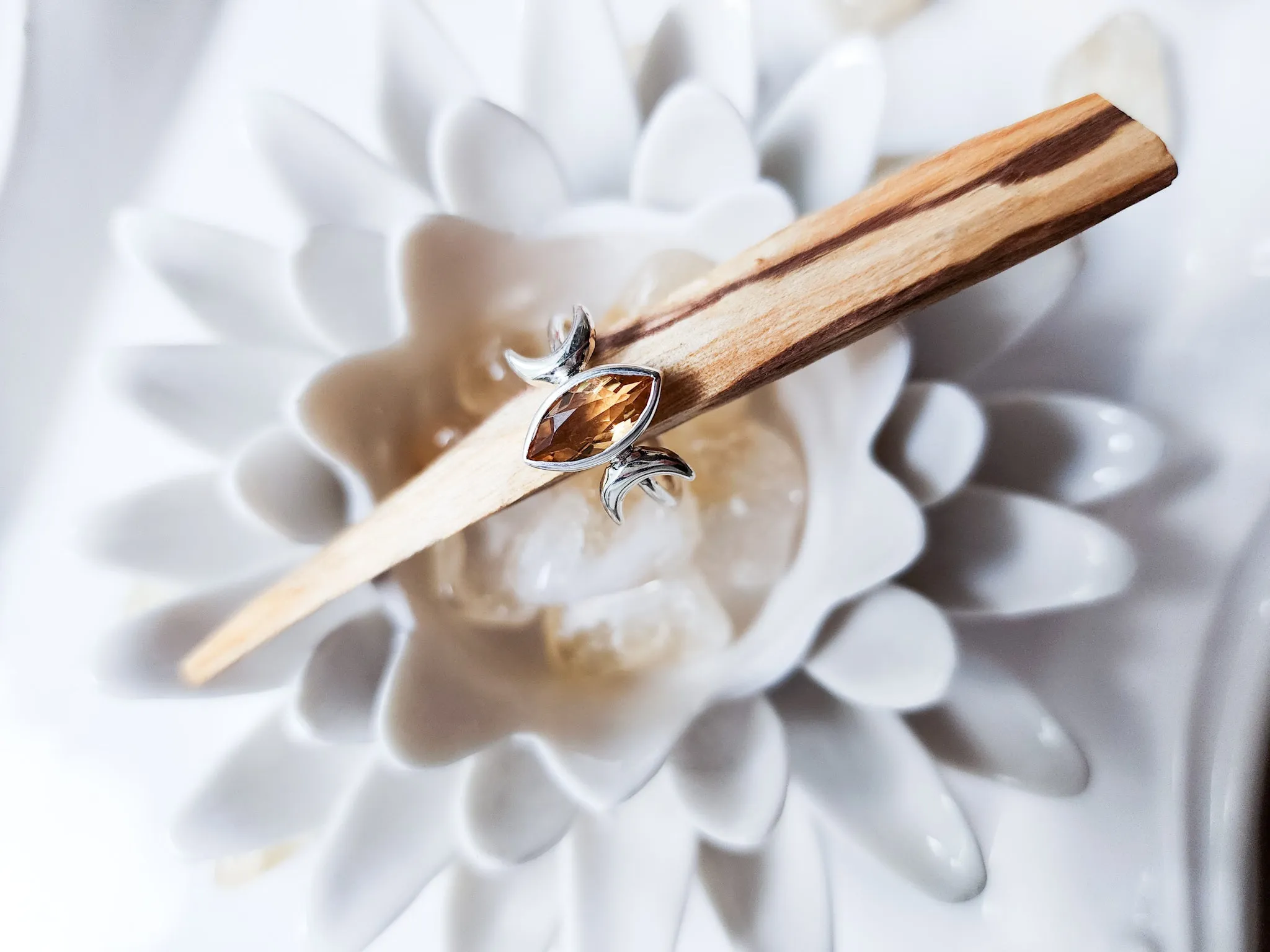 Triple Moon Sterling Ring || Citrine