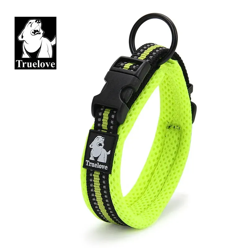 Truelove Adjustable Mesh Padded Pet Dog Collar 3M Reflective Nylon Dog Collar Durable Heavy Duty for all breed all weather 8size