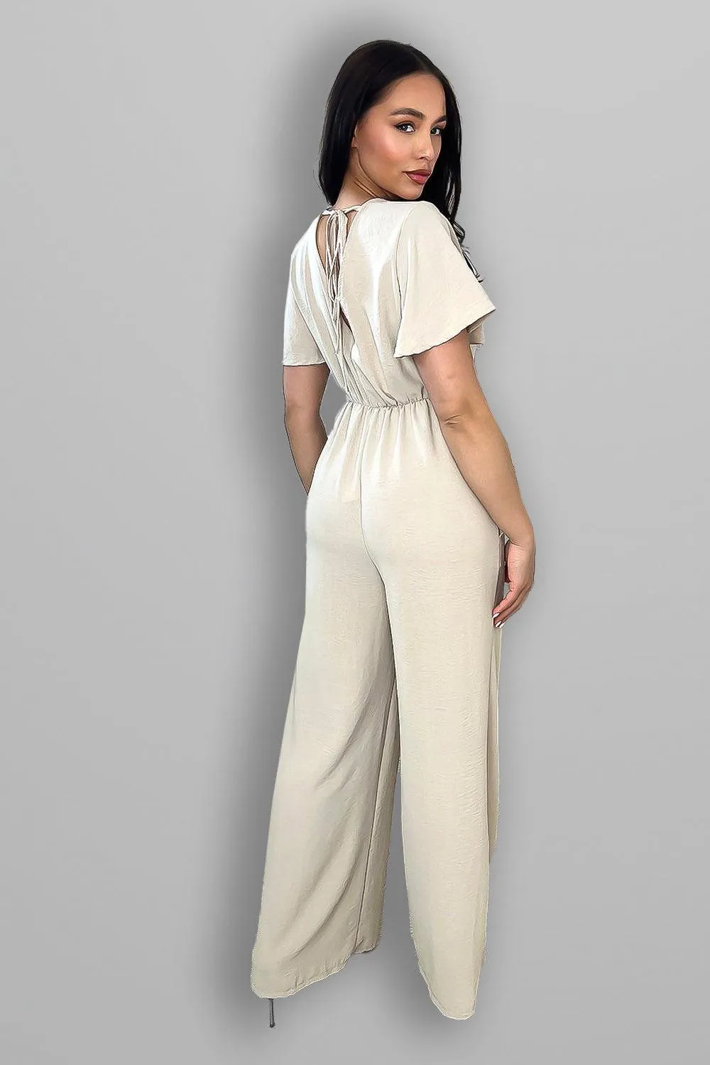 Wing Sleeve V-Neck Palazzo Jumpsuit