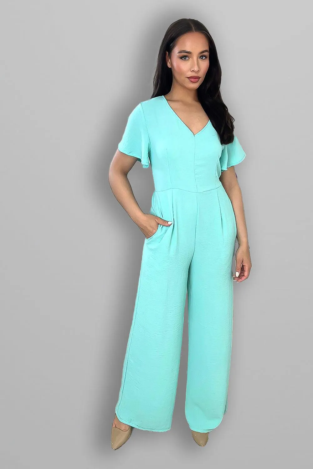 Wing Sleeve V-Neck Palazzo Jumpsuit