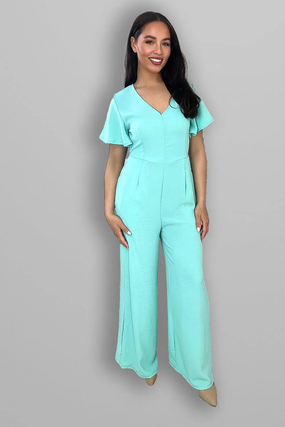 Wing Sleeve V-Neck Palazzo Jumpsuit