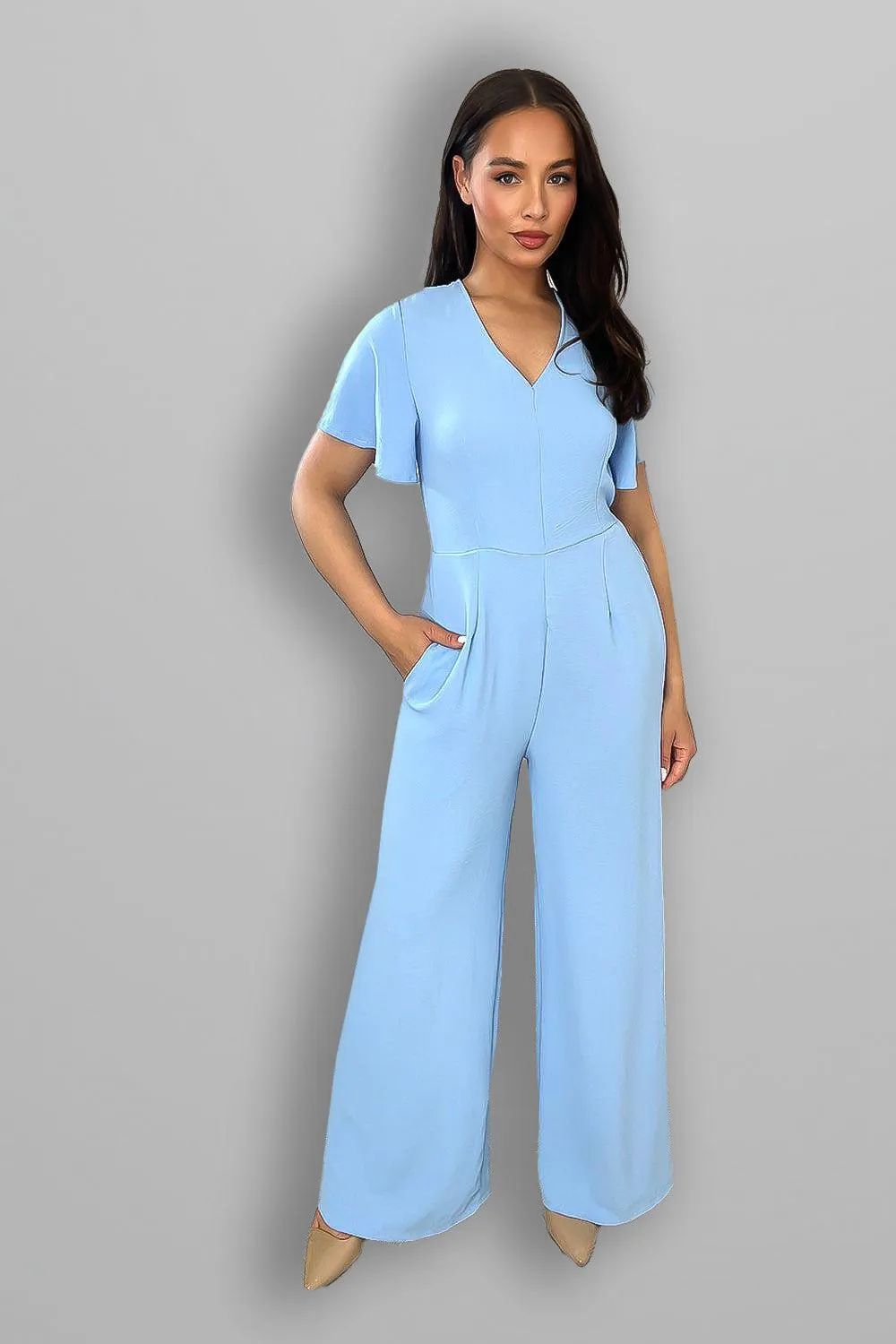 Wing Sleeve V-Neck Palazzo Jumpsuit