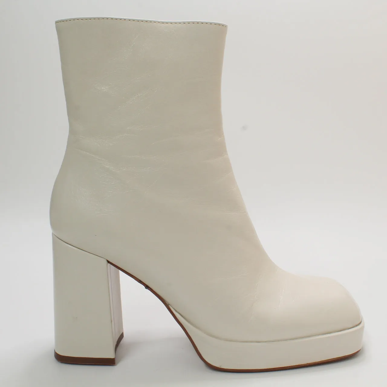 Womens Office Attitude Square Toe Platform Ankle Boots Cream Leather Uk Size 6